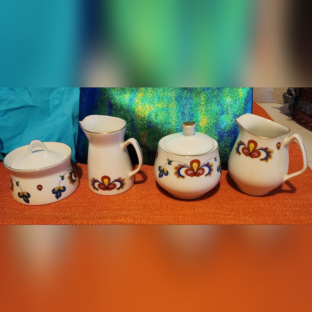 Two Sets Porsgrund Norway FARMERS ROSE Sugar Bowl and Creamer BENIFITS CHARITY
